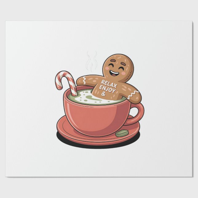 Papel De Presente Matcha Natal Biscoito de Gengibre Latte Bebida Ver (Aberto)