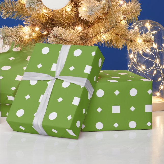 Papel De Presente Matcha Verde e Branco Bolinhas e Quadrado (Feriados)