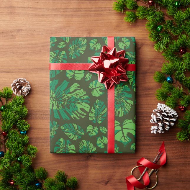 Papel De Presente Matriz de mão desenhada Monstera Leaf (Presente de Natal)