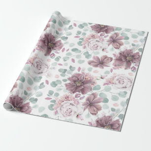 Papel De Presente Mauve Floral e Eucalyptus deixa Elegante