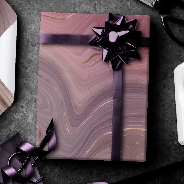 Papel De Presente Mauve Strata | Cinza-rosa poeirento e agato Dourad (Criador carregado)
