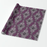 Papel De Presente Mauve Vintage Paris Pattern<br><div class="desc">Papel de embrulho de molho roxo e vintage preto.</div>
