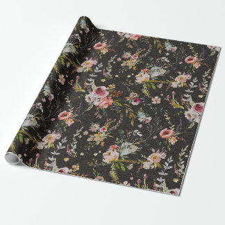 Papel De Presente Meadow Floral - Traço de presente preto