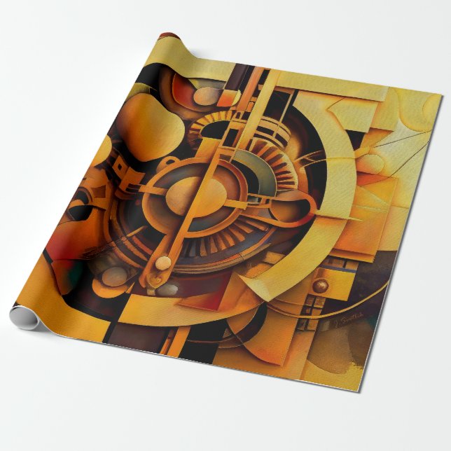 Papel De Presente Mecanismo Dourado Abstrato Steampunk (Desenrolado)