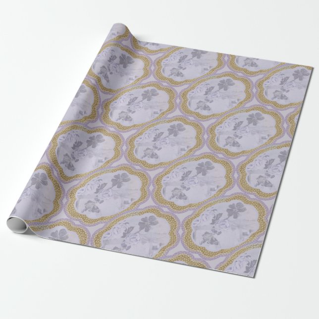 Papel De Presente Medalhão Floral Abstrato (Desenrolado)