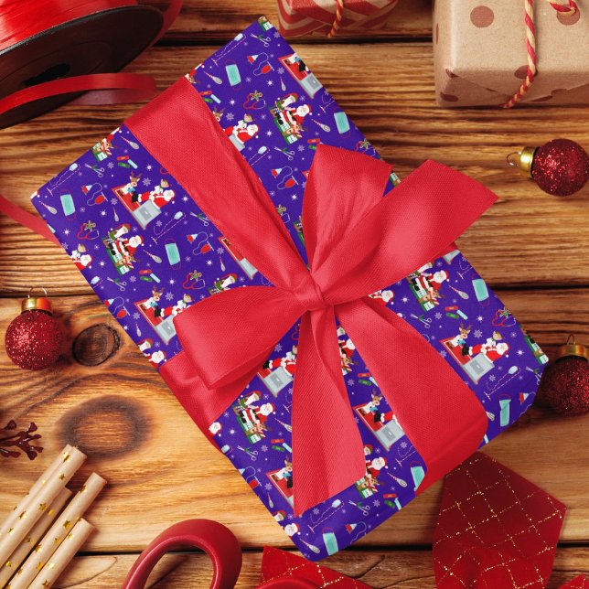 Papel De Presente Médico de Natal com Papais noeis (Criador carregado)