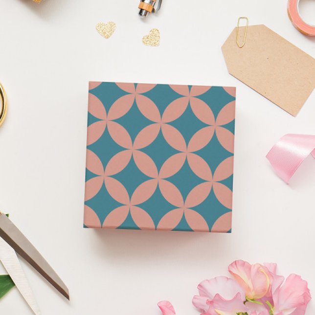 Papel De Presente Médio Século Mod Geométrico Retro Moderno Peach Az (Mid Mod Wrapping Paper in Peach and Blue)
