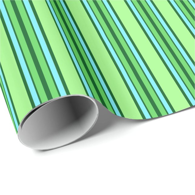 Papel De Presente Médio-século Modernas Stripes, Verde limão e Aqua (Ponta do rolo)