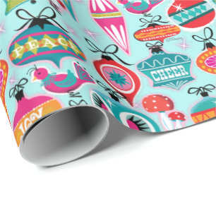 Papel De Presente Médio Século Moderno Ornamentos Natal Azul