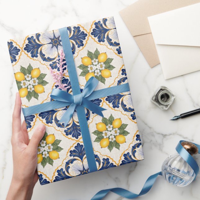 Papel De Presente Mediterranean Lemon Tile Italian Talavera (Presentear)