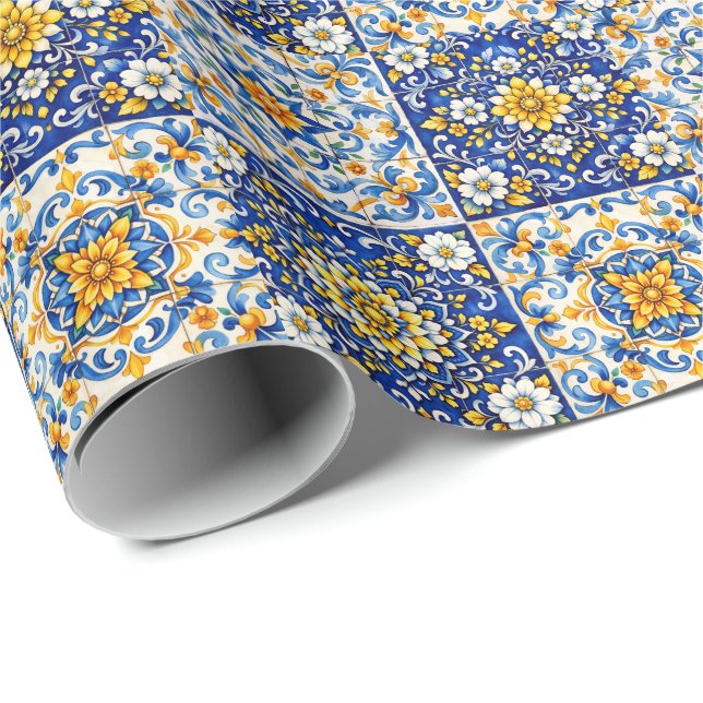 Papel De Presente Mediterranean Tile Party Wrap  (Ponta do rolo)