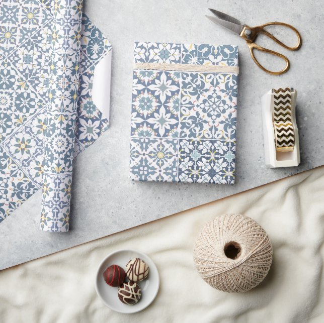 Papel De Presente Mediterranean Tiles, Moroccan, Majolica, Azulejo (Artesanato)