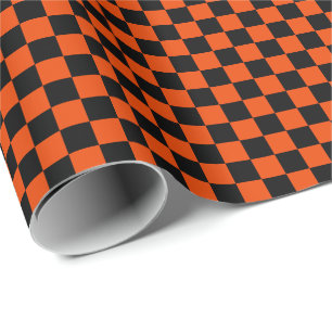 Papel De Presente Medium Black and Bright Orange Checks (Medium Blac