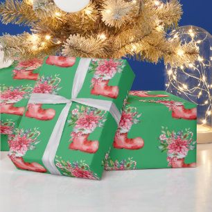 Papel De Presente Meia de Natal aquarela verde