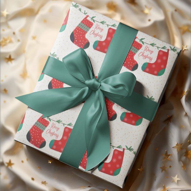 Papel De Presente Meia de Natal de Pinheiro Verde Branco Vermelho Do (Criador carregado)