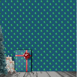 Papel De Presente Meia-noite Sky Bright Green Stars