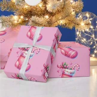 Papel De Presente Meia Rosa Natal