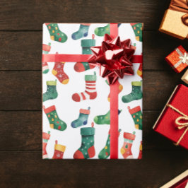Papel De Presente Meias de Natal Coloridas e Fofas Aquarela
