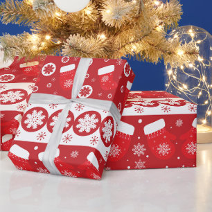 Papel De Presente Meias e Luvas de Natal Vermelhas e Brancas