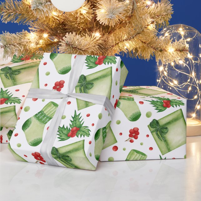 Papel De Presente Meias e Presentes de Natal em Aquarela (Feriados)