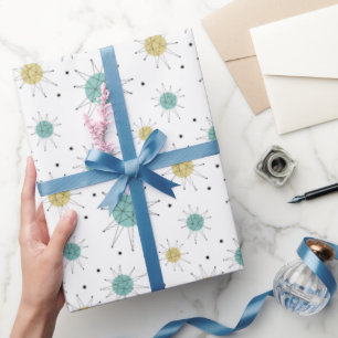 Papel De Presente Meio século Azul Aqua Amarelo Franciscan Starburst