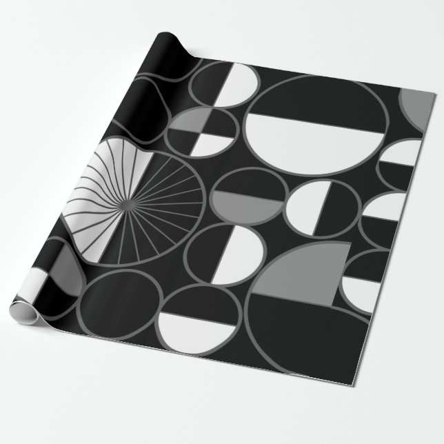 Papel De Presente Meio século Círculos Modernos Metade Cinzas Pretas (Desenrolado)