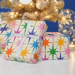 Papel De Presente Meio século Colorido de Starbursts Retro Moderno