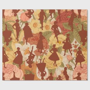 Papel De Presente meio século da década de 1950, silhuetas mulheres 