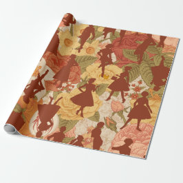 Papel De Presente meio século da década de 1950, silhuetas mulheres 