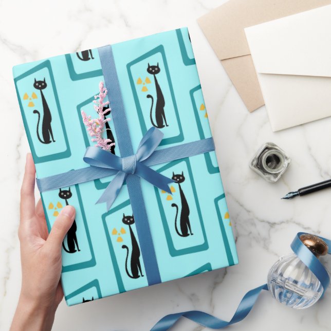 Papel De Presente Meio século de Gato de Schrödinger moderno azul pá (Presentear)