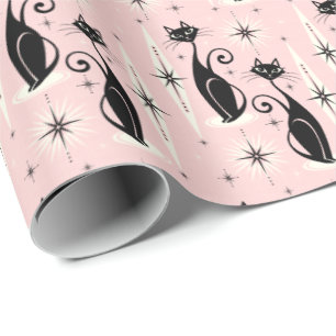 Papel De Presente Meio século mede gatos retrô atômicos em rosa q