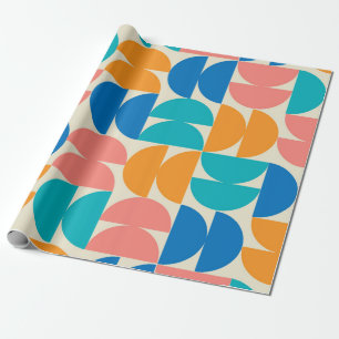 Papel De Presente Meio Século Meios Círculos em laranja azul turques
