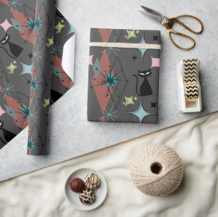 Papel De Presente Meio século Moderno Estrelas e Cinzas Padrão de Ga
