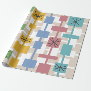 Papel De Presente Meio século Moderno Geométrico Multicolor 1