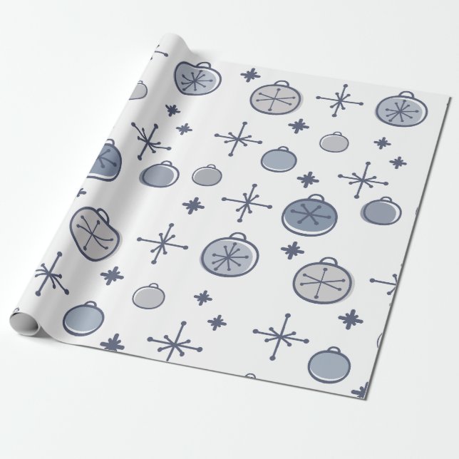 Papel De Presente Meio século Moderno Retron Christmas Art Silver (Desenrolado)