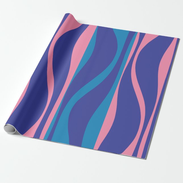Papel De Presente Meio século moderno salão vibrante azul e rosa (Desenrolado)