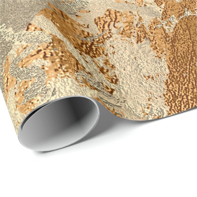 Papel De Presente Mel Champaigne Dourado Marble Shiny Traço Metálico (Ponta do rolo)