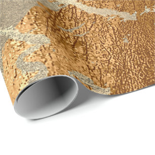Papel De Presente Mel de Cobre Foxier Dourado Marble Shiny Metálico