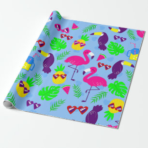 Papel De Presente melancia de abacaxi tropical flamingo toucan