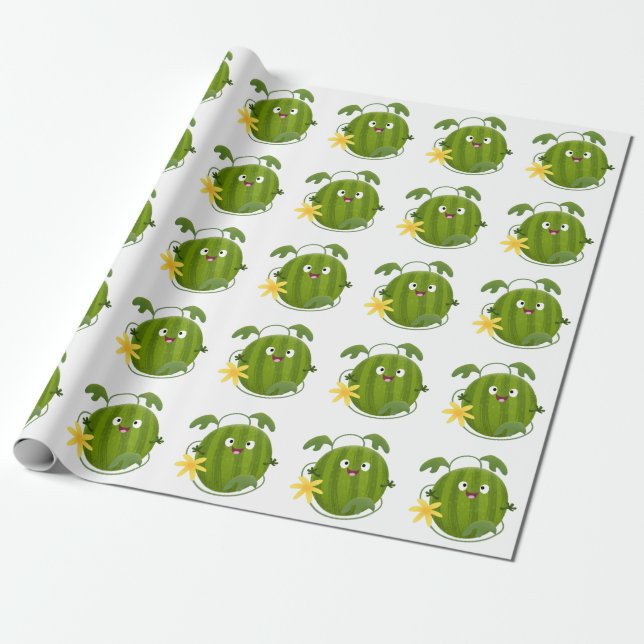 Papel De Presente Melancia de desenho animado sorridente e fofa (Desenrolado)