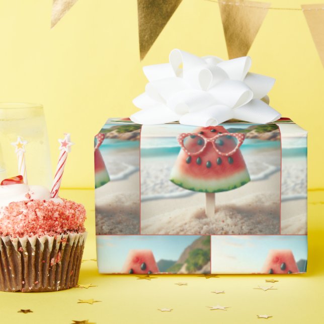 Papel De Presente Melancia Picolé Vestindo Óculos de sol (Festa de aniversário)