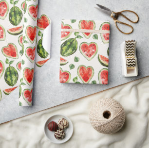 Papel De Presente Melancias de Aniversário Coração Vermelho Verde