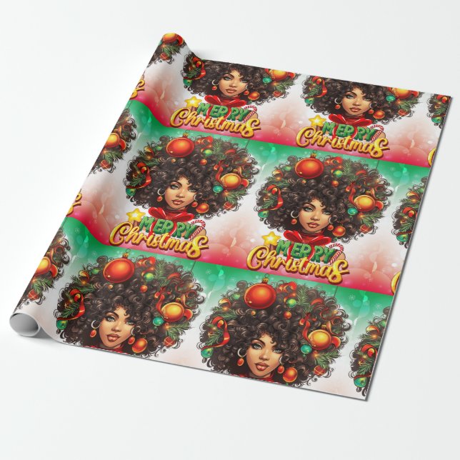 Papel De Presente Melanin Natal Black Queen Melanin Woman Xmas (Desenrolado)
