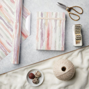Papel De Presente Melão Lavanda Rosa Listras Brancas Aniversário