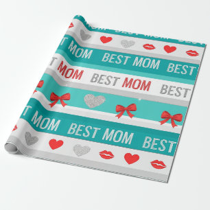Papel De Presente Melhor Mãe Arte Pop Corações e Laços Retro