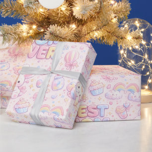 Papel De Presente Melhor Mãe do Mundo Padrão Kawaii Pastel Coelho