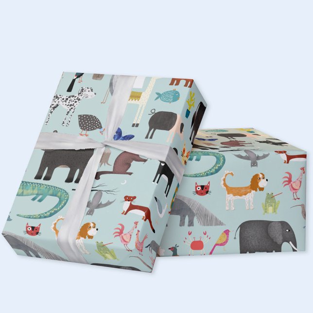 Papel De Presente Menagerie animal (Fun animal menagerie gift wrapping paper with wild, safari, zoo, pet and farm animals)