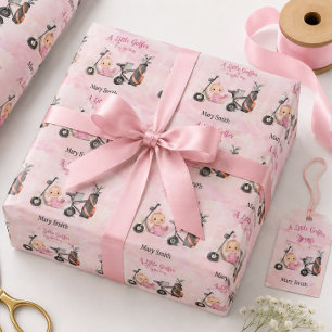 Papel De Presente Menina Bebê de Golfe para Chuveiro de Bebê em rosa