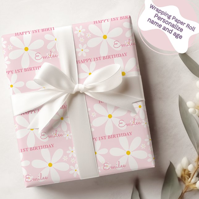 Papel De Presente Menina Bebê Flor de Margarida (Rosa) (Criador carregado)