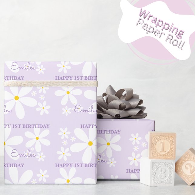 Papel De Presente Menina Bebê Flor de Margarida (Roxo) (Criador carregado)